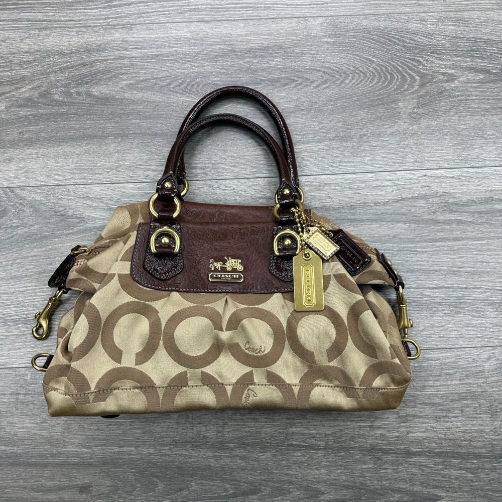 Coach Madison Sabrina 12947 Satchel Brown Signature C Op Art Jacquard No Strap